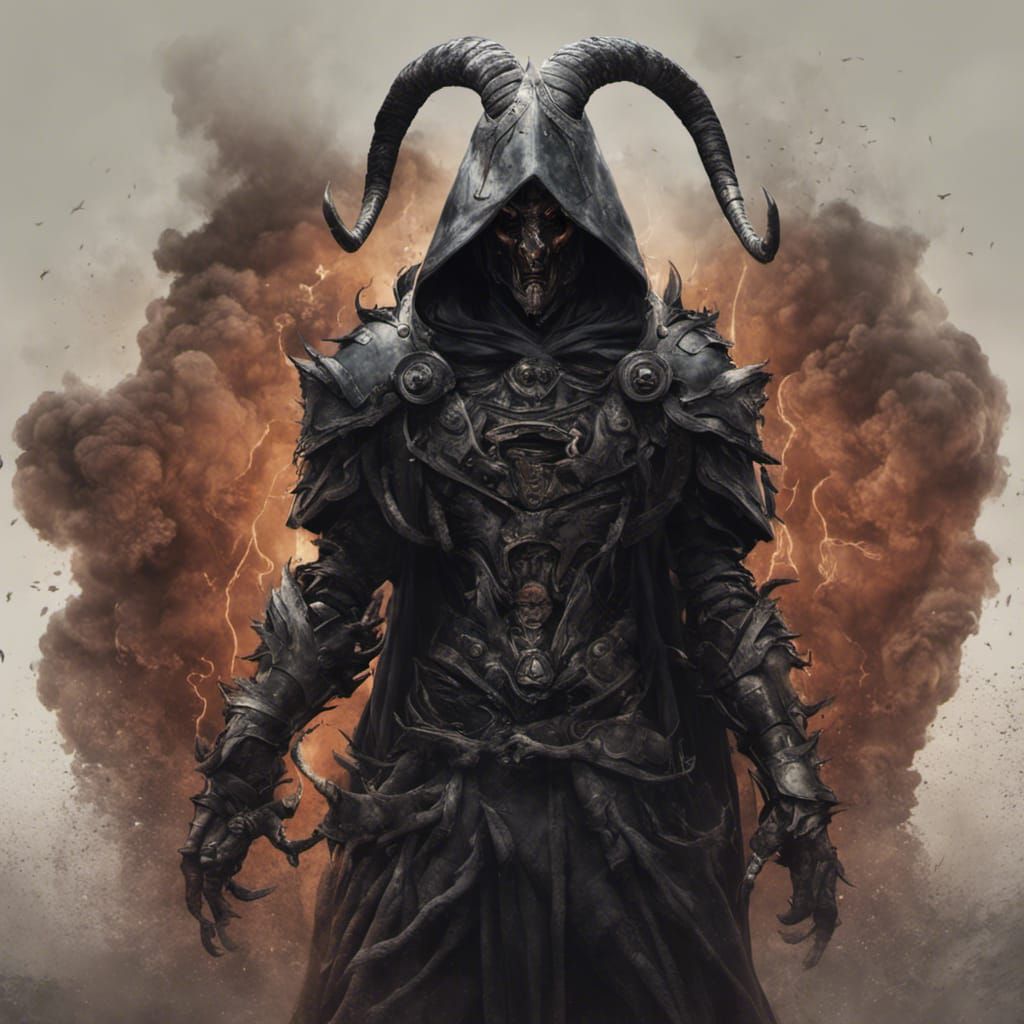 Armored Figure with Tornado, Digital Art