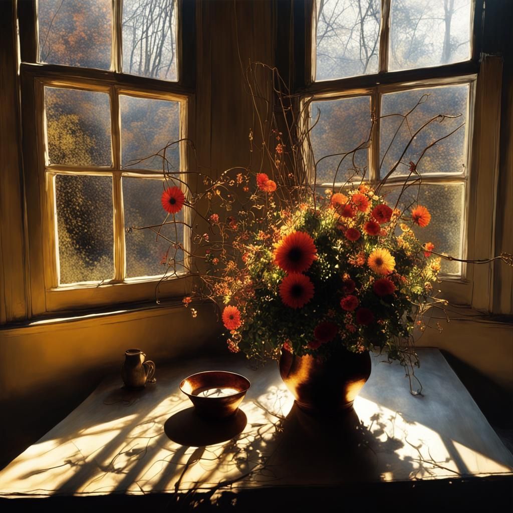 Radiant Window Table Still Life as Hyperrealist Painting