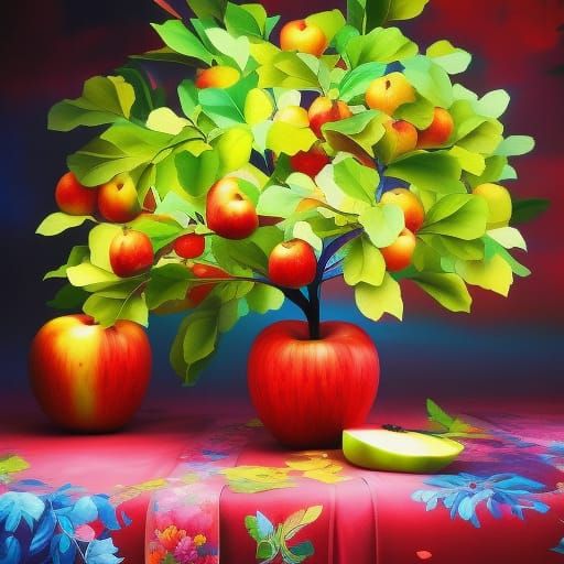 Hyperdetailed Apple Tree in Graffiti Art Style