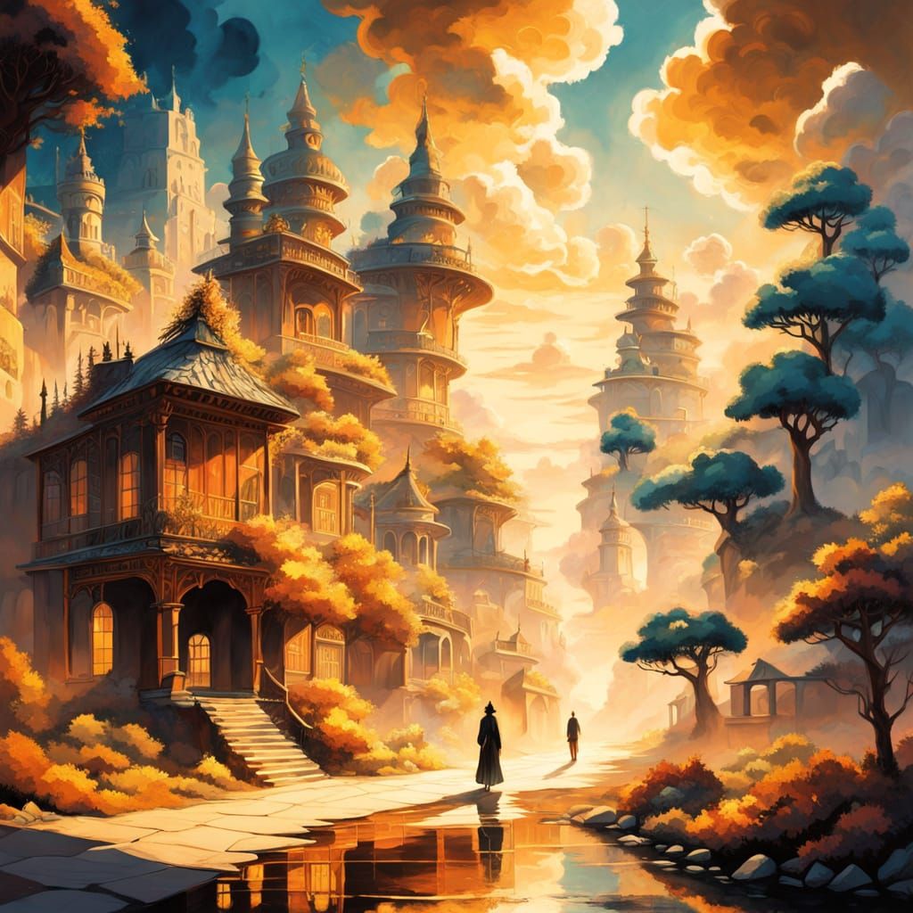 Surreal Landscape with Dreamlike Atmosphere in Vibrant Oil P...