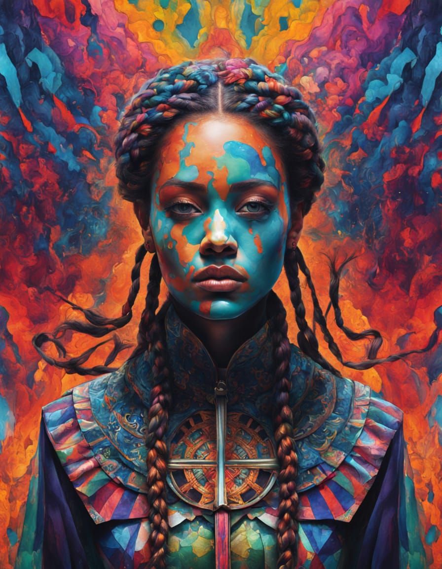 Goddess in Surreal Landscape with Giant Ribbons, Psychedelic...