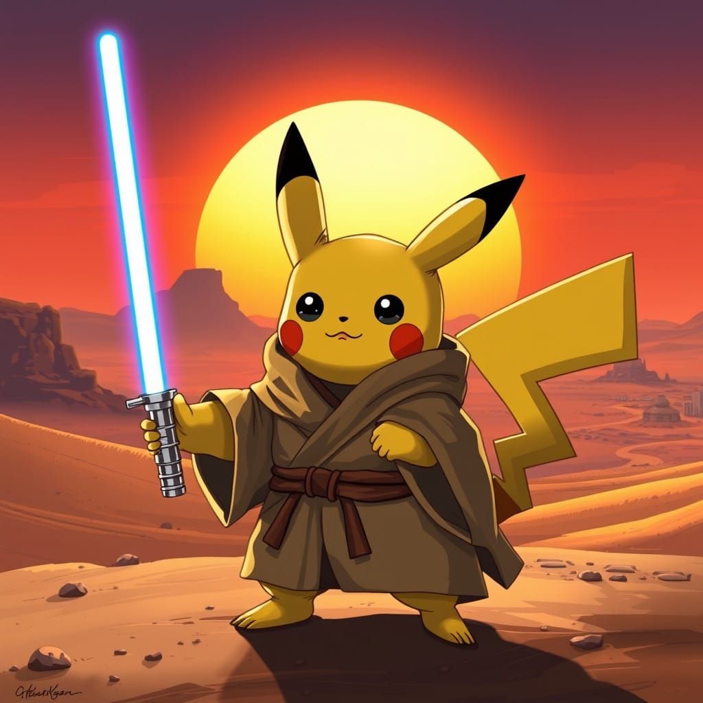 Pikachu as a Heroic Jedi on Tatooine