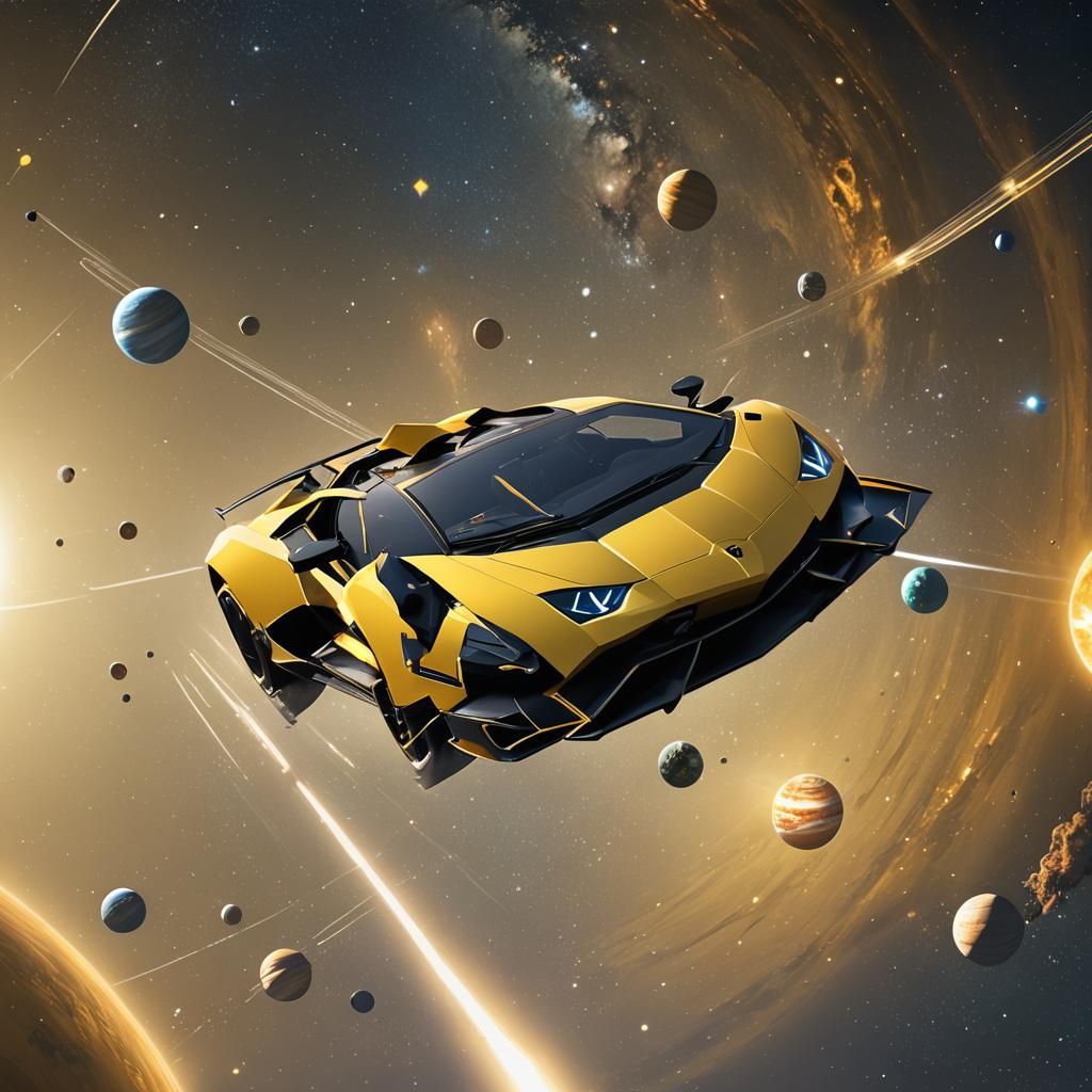 Lamborghini Flies Through Solar System: 3D Anime Art