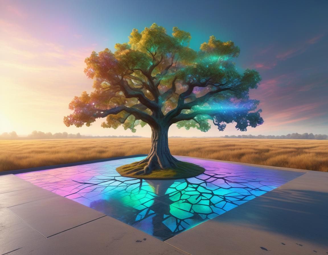 Holographic Oak Tree in Cinematic Lighting