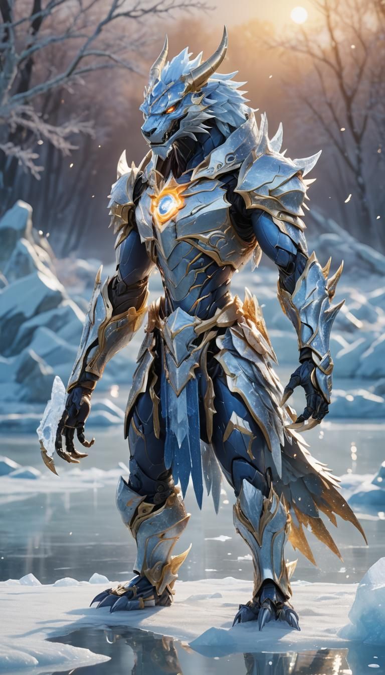 Genshin Impact Inspired Anime Beast on Frozen Lake