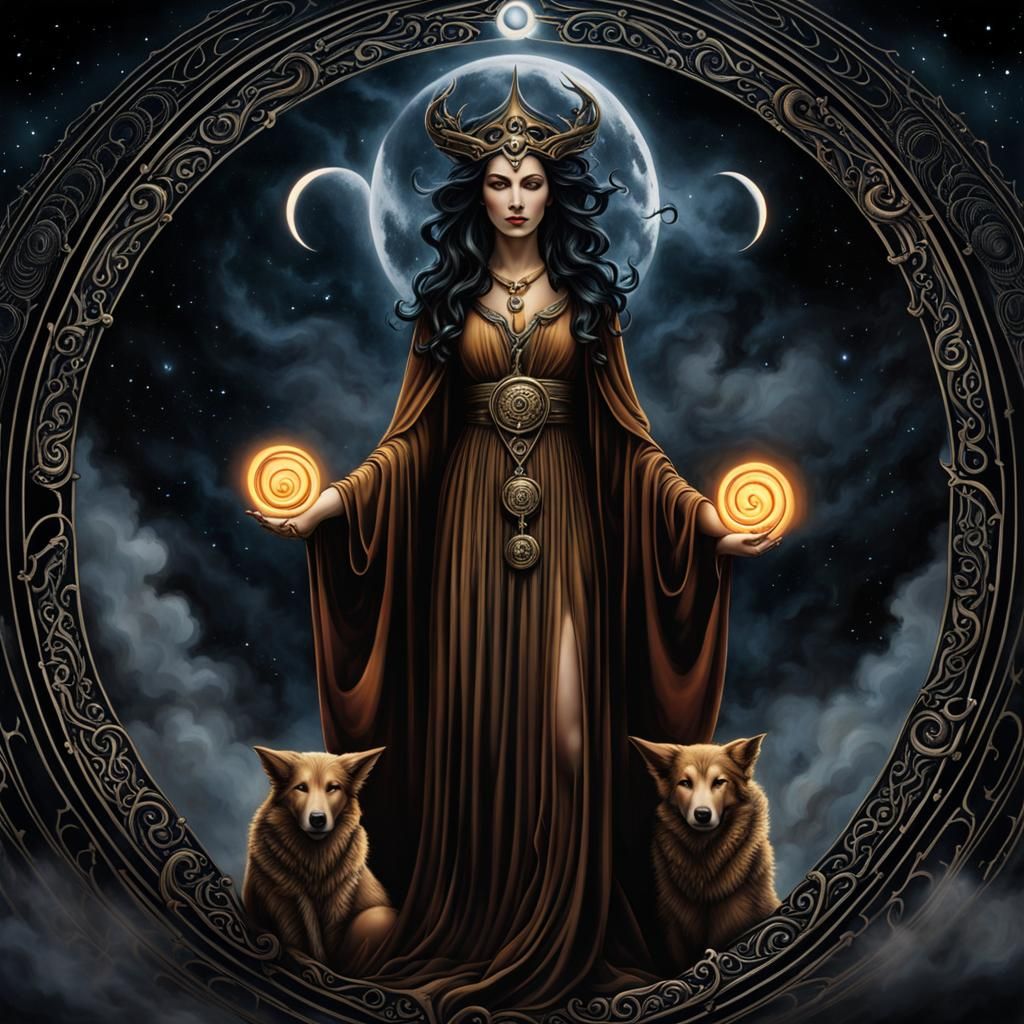 Hecate Triple Goddess in Hyperdetailed Fantasy Style
