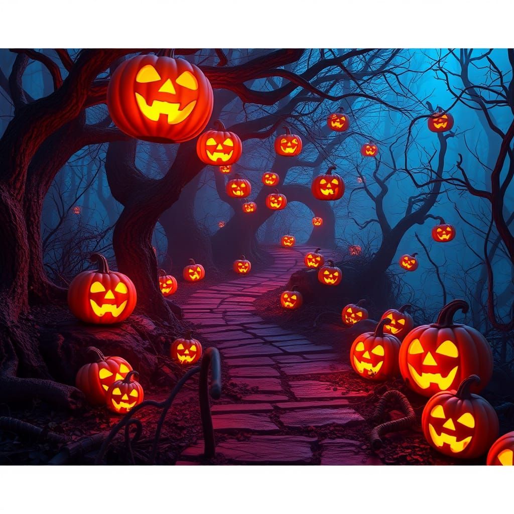 Mystical Jack-o'-Lantern Path in Fantasy Concept Art Style