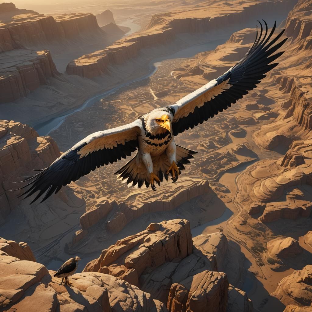 Giant Egyptian Vulture in Detailed Twilight Landscape