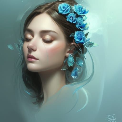 Crystalline Blue Rose Portrait in Art Nouveau Style