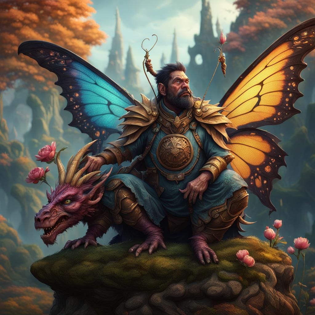 Faerie Dragon Perched on Ogre Witch Doctor