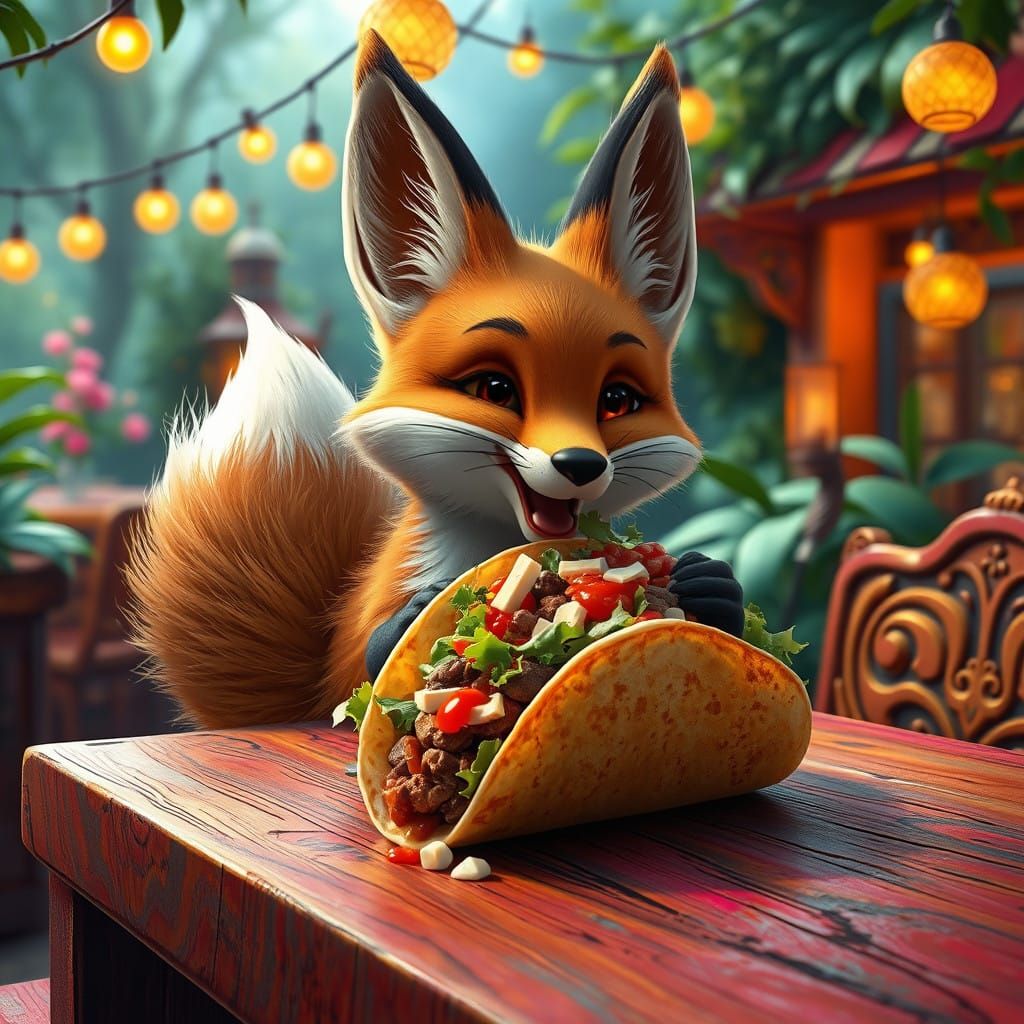 Whimsical Fox in Dreamlike Taco Scene