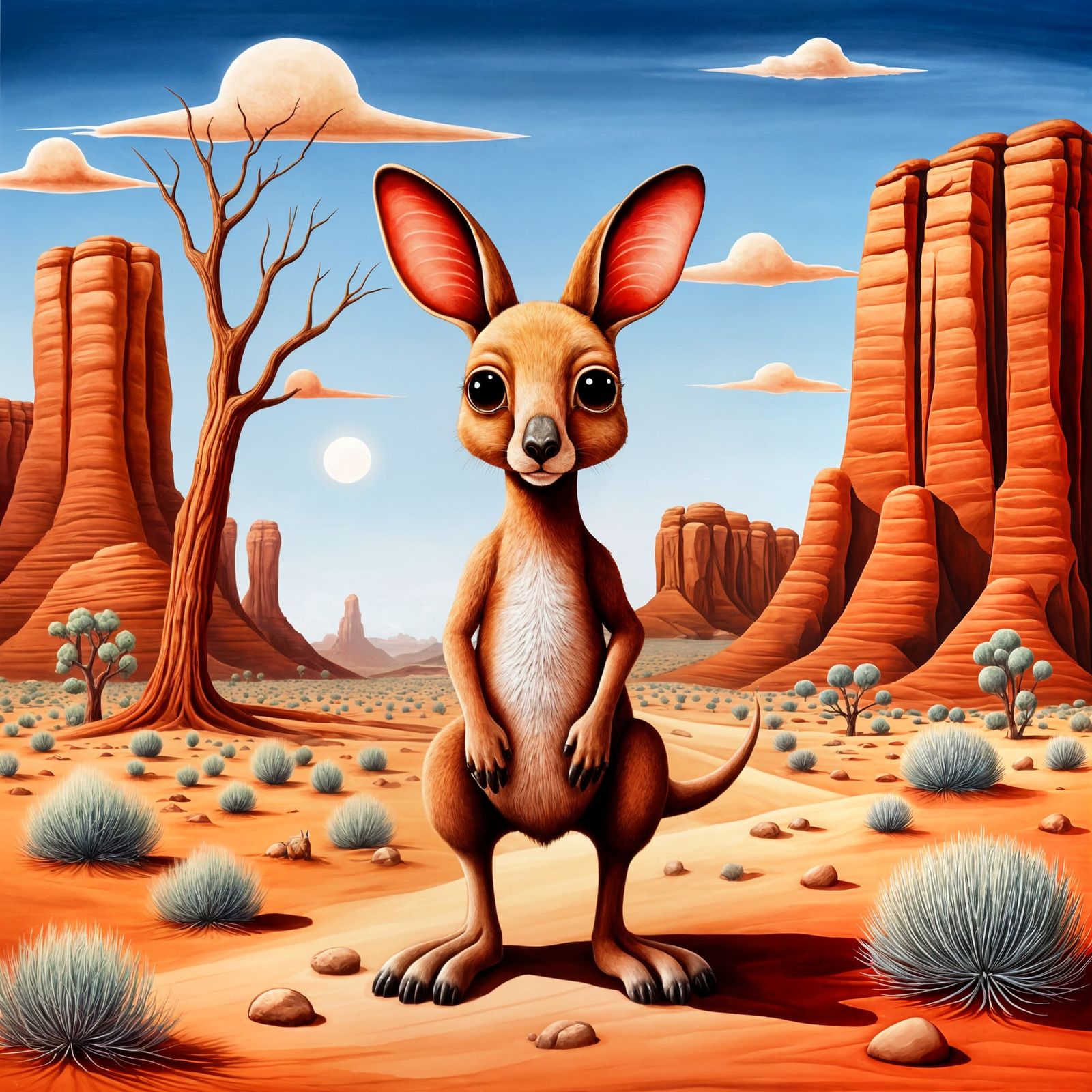 Chibi Kangaroo in Outback, Surrealist Digital Art