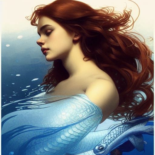 Mermaid in Blue Water: Hyperdetailed Digital Art