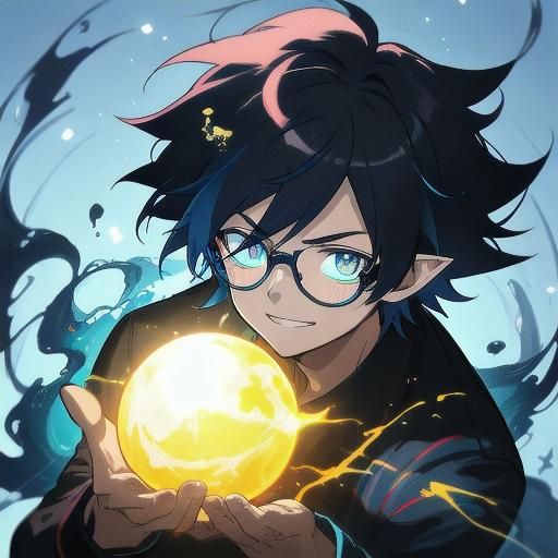 Anime Boy with Glowing Orb in Studio Trigger Style