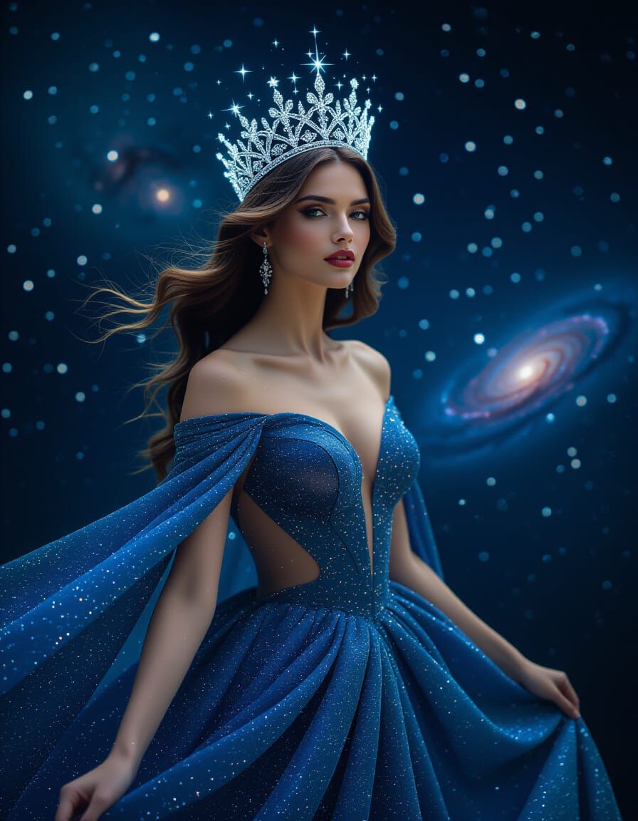 Celestial Queen's Cosmic Crown in Hyperrealistic Style