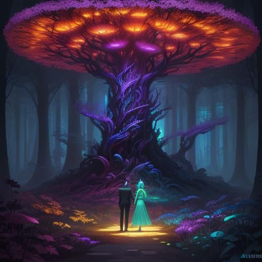 Neon Metal Forest: Psychedelic Pop Art Landscape