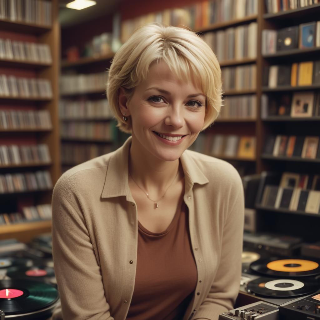 Mature Woman in Music Store: Comic Book Art