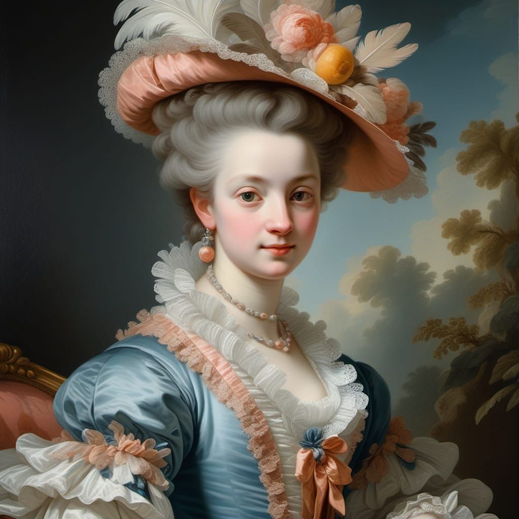 Rococo Lady Portrait with Delicate Lace Textures