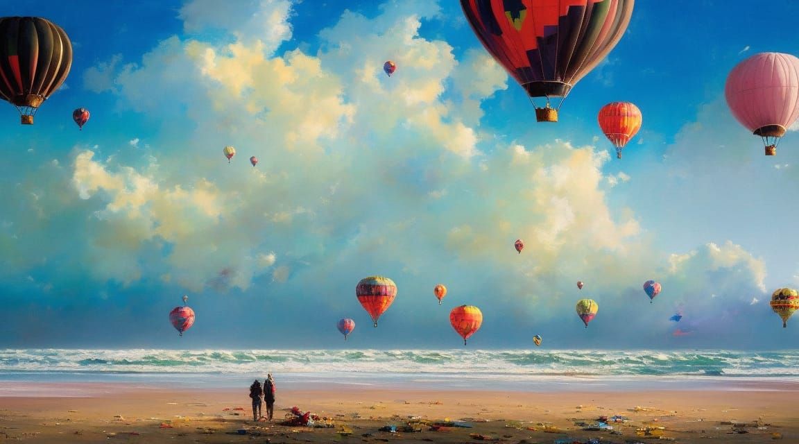 Hot Air Balloons Over Ocean: Speedpaint With Splatter