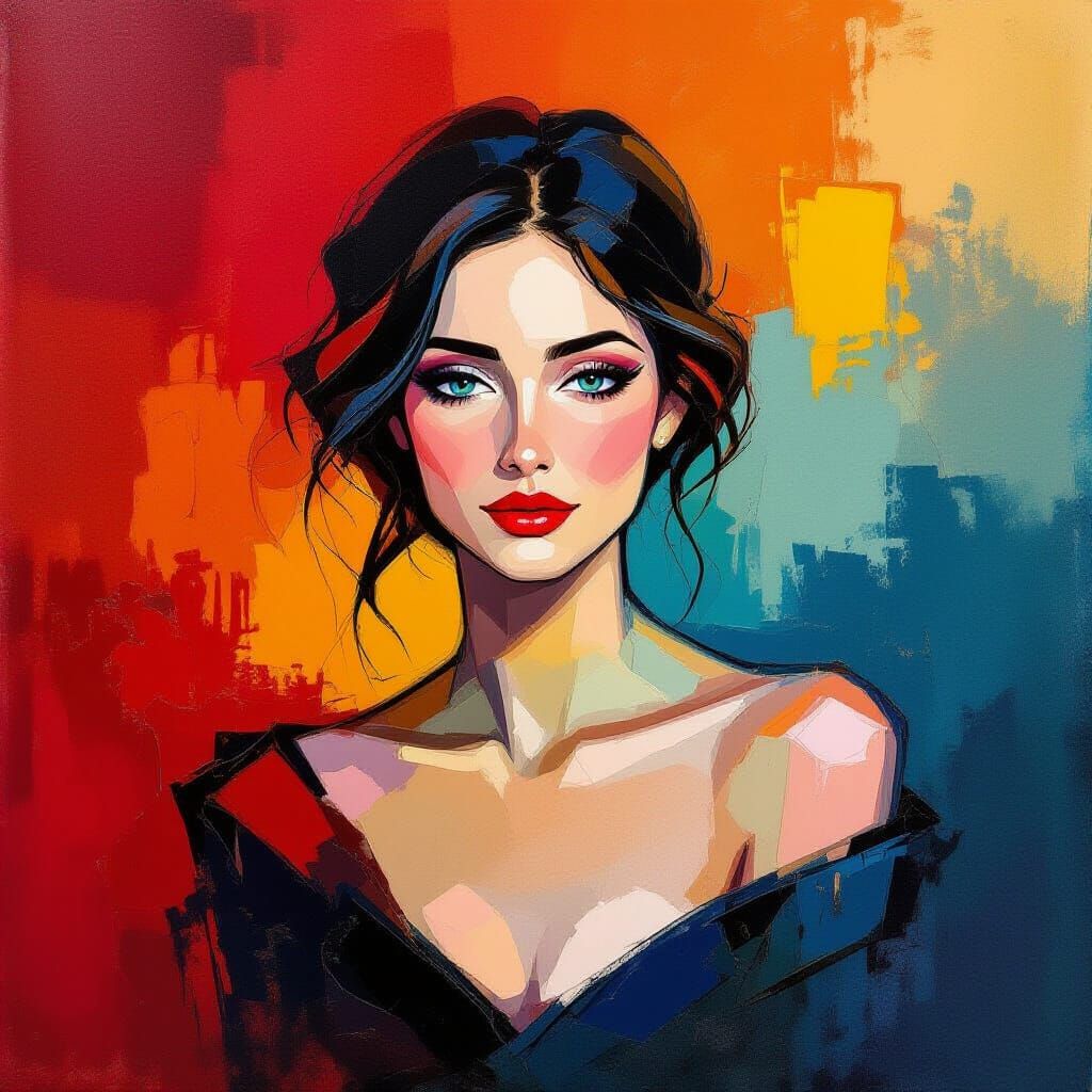Expressive Woman Portrait in Fiery Colors