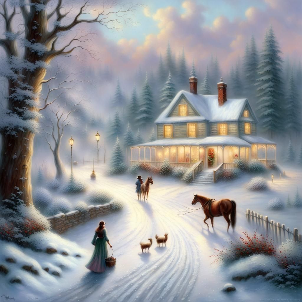 Ethereal Winter Country Scene in Luminist Style