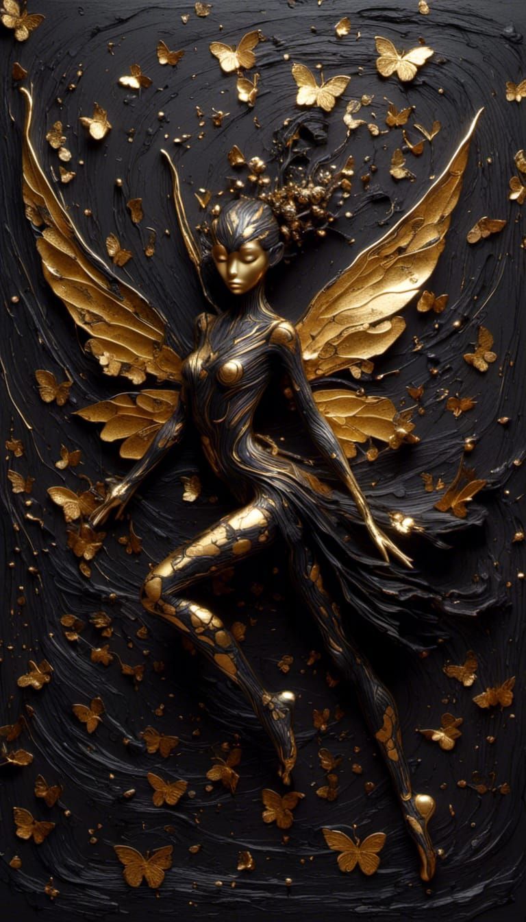 Steampunk Fairy Riding Motorcycle: Grunge Style Painting