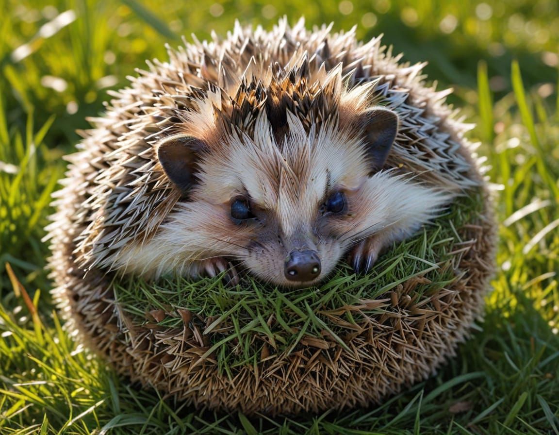 Cute Hedgehog Sleeping Peacefully on Green Grass