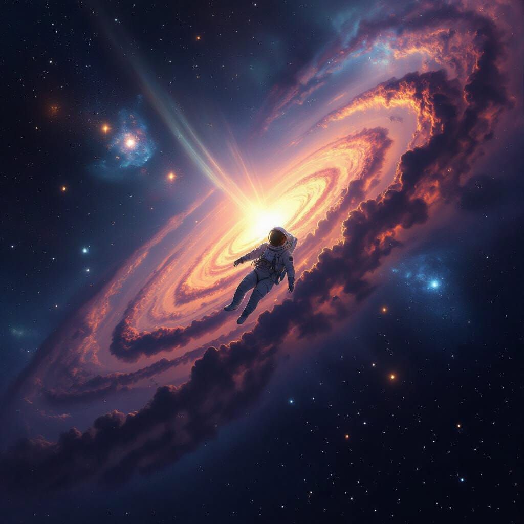 Astronaut Soars Through Epic Galaxy in Sci-Fi Concept Art