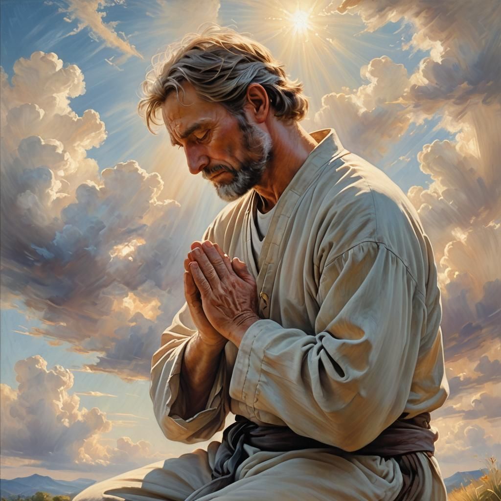 Cain Kneeling in Prayer with Divine Lighting