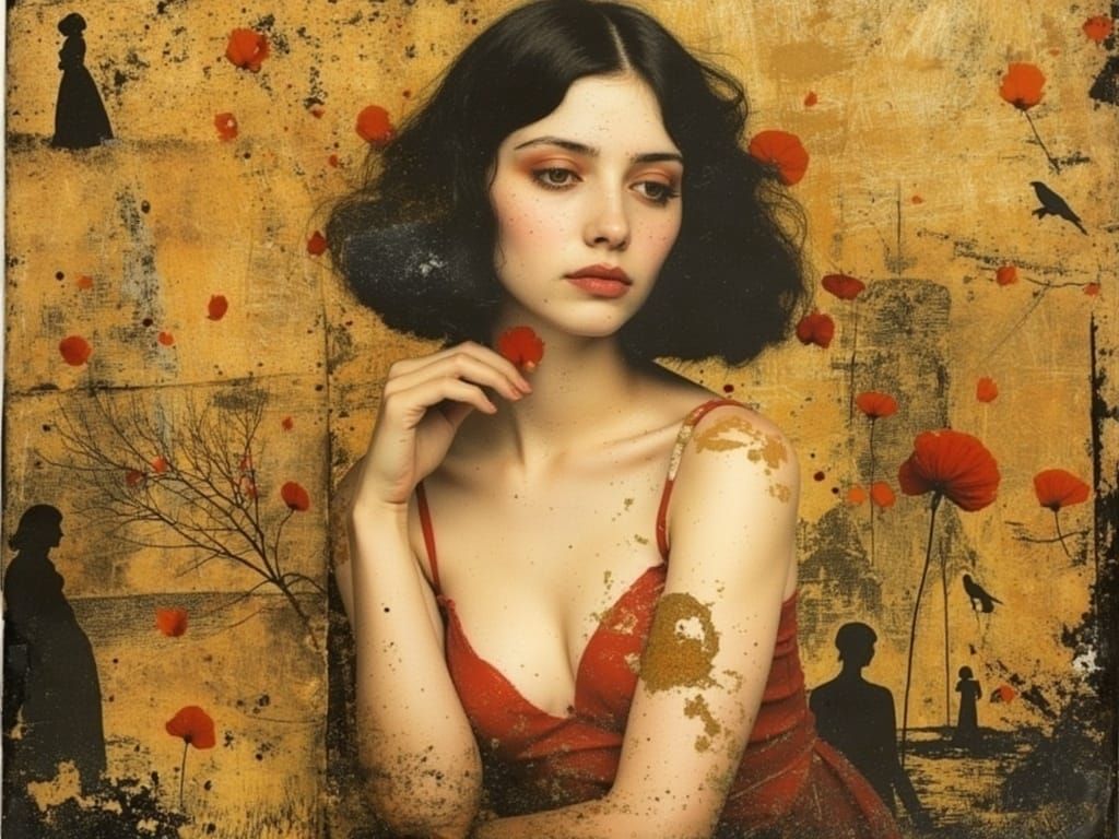 Impressionistic Gustav Klimt-Inspired Portrait of a Golden W...