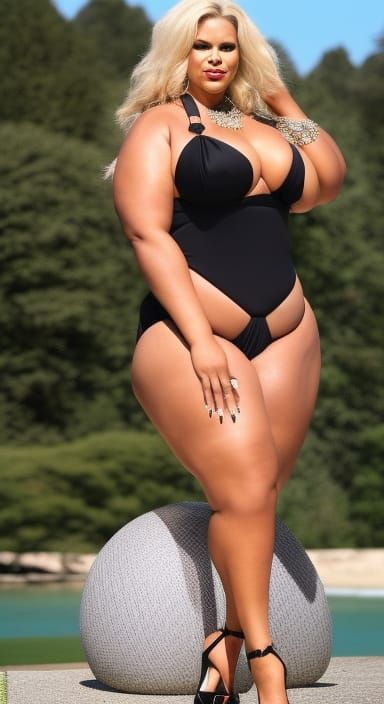 Voluptuous Blonde Woman Posing in Miniskirt and Heels