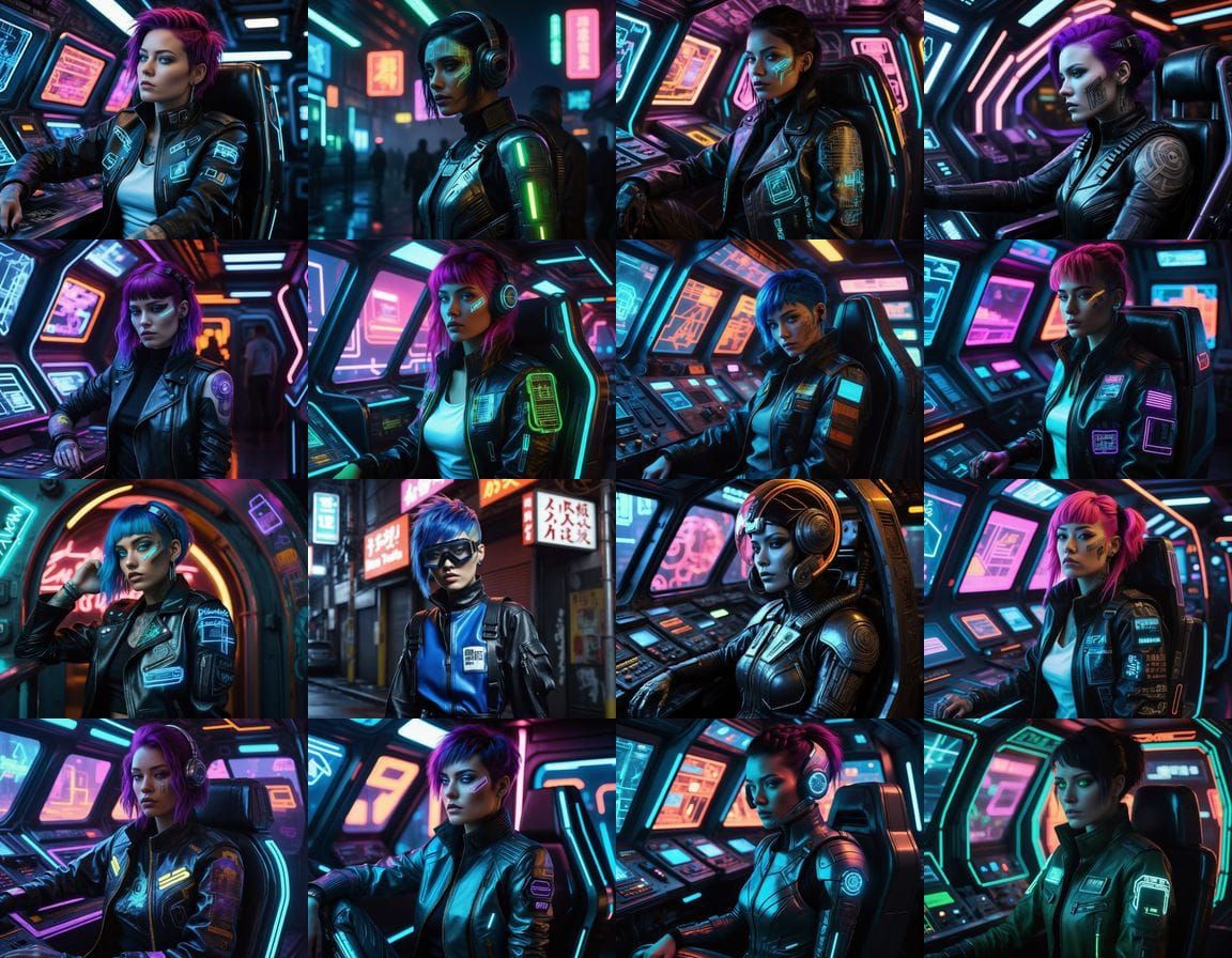 Cyberpunk Goddess in Neon Spacecraft with Sintax Tattoos