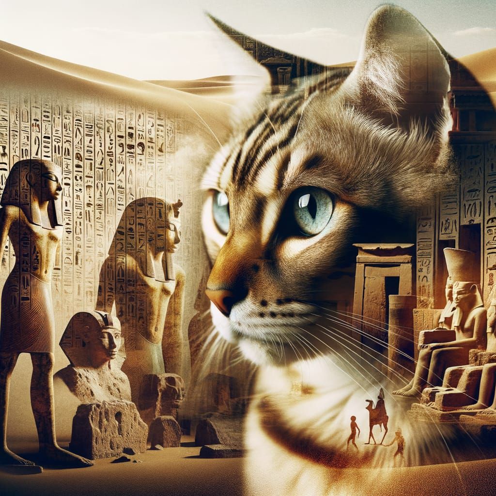 Egyptian Mau Cat Merged With Ancient Egypt Art