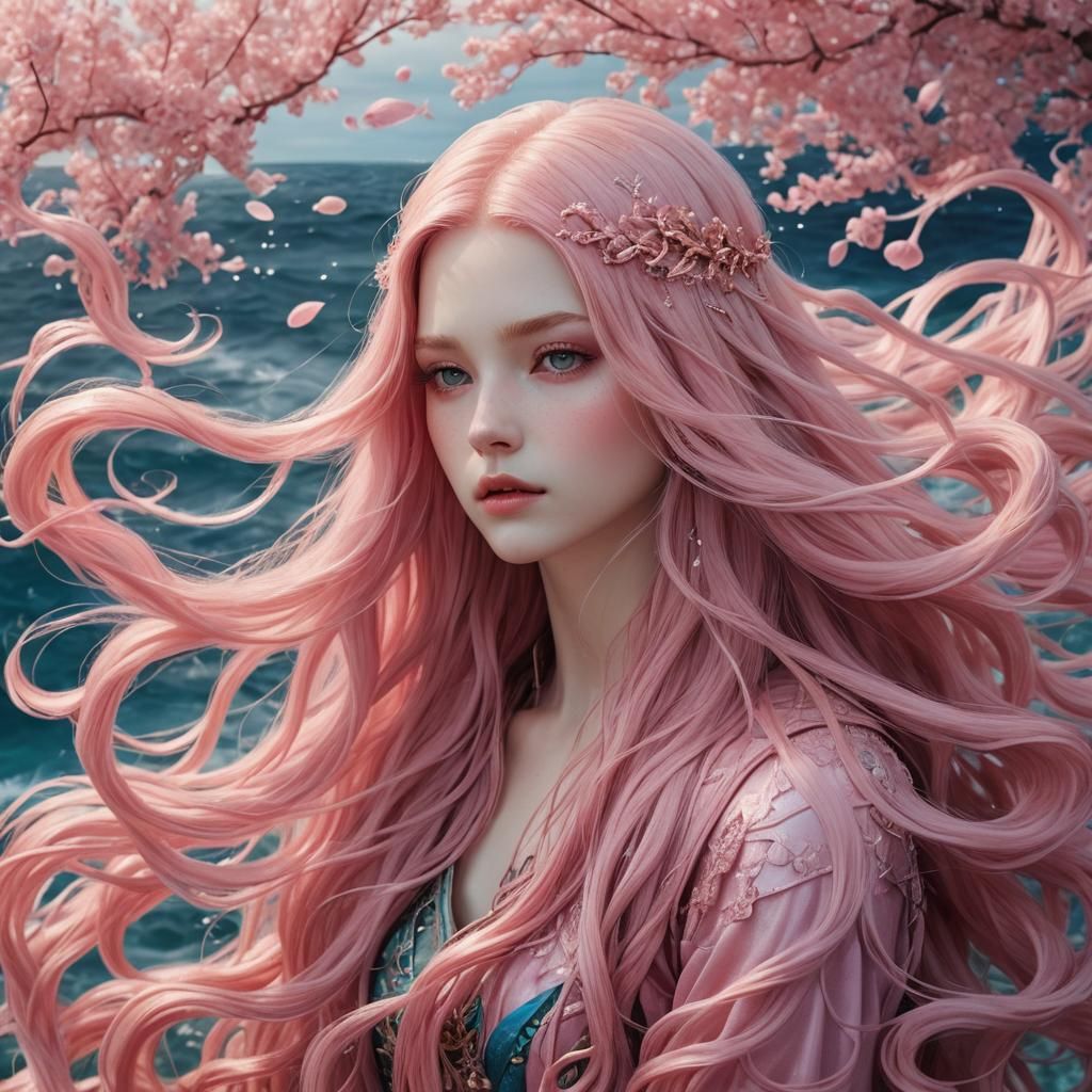 Enchanting Mermaid with Long Pink Hair
