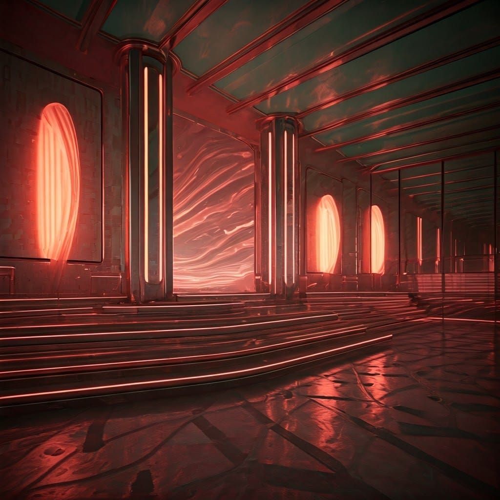 Futuristic Luxury Bathroom in Salmon and Sea Foam Hues