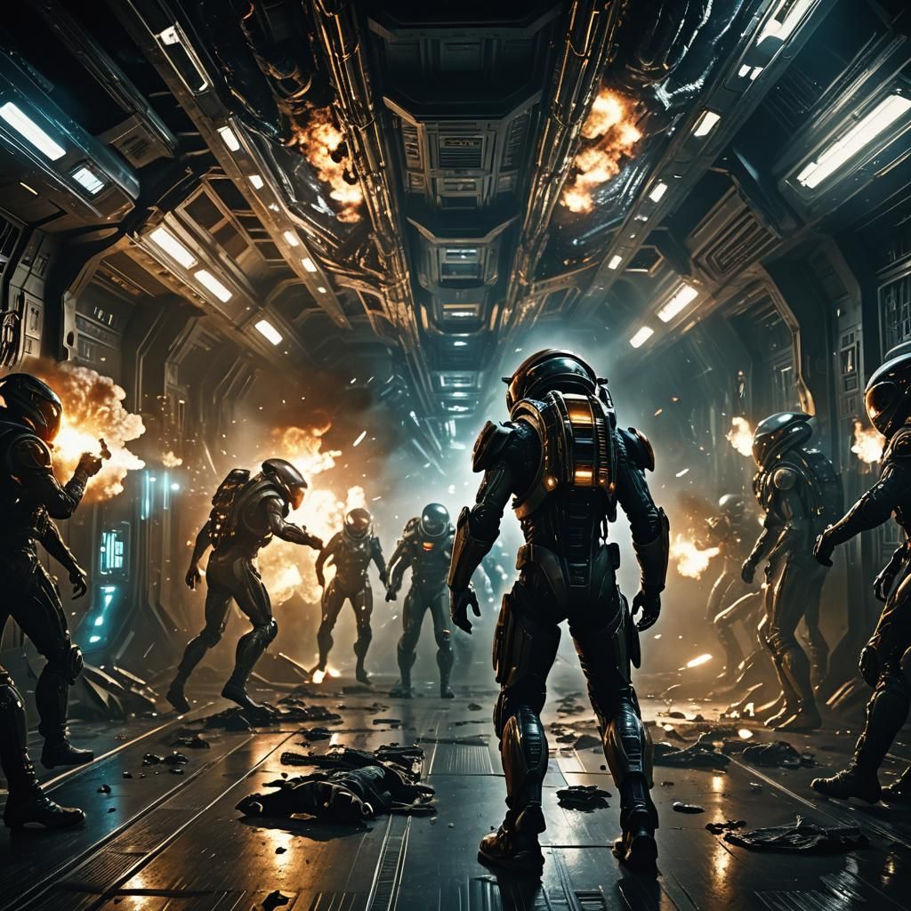 Chaotic Spaceship Battle Between Humans and Aliens