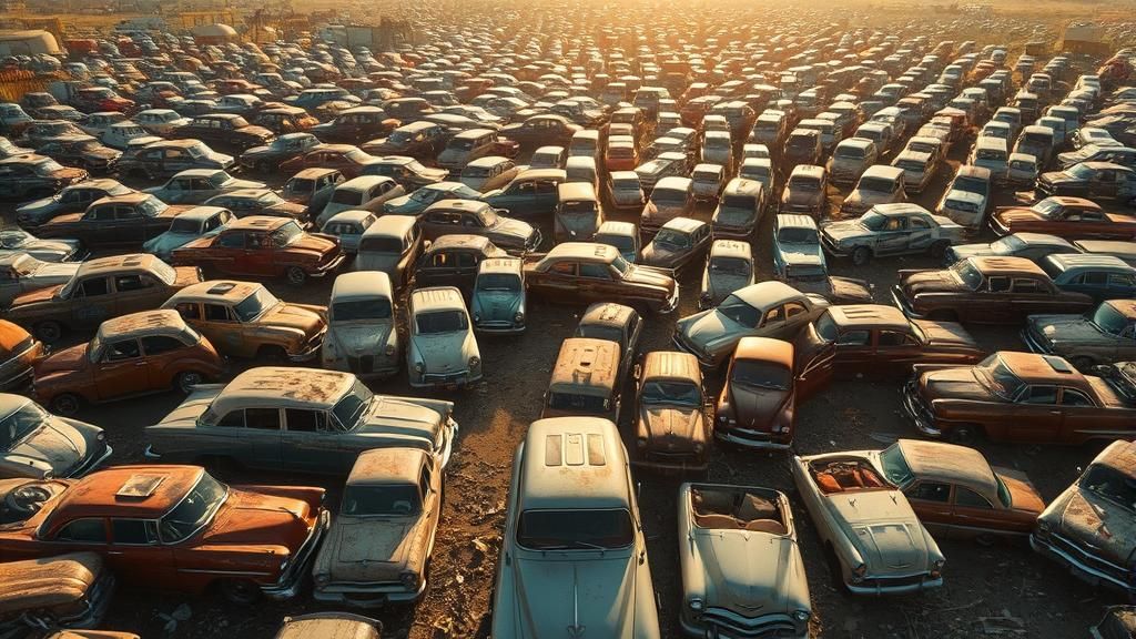 Drone View of Old American Car Scrap Yard