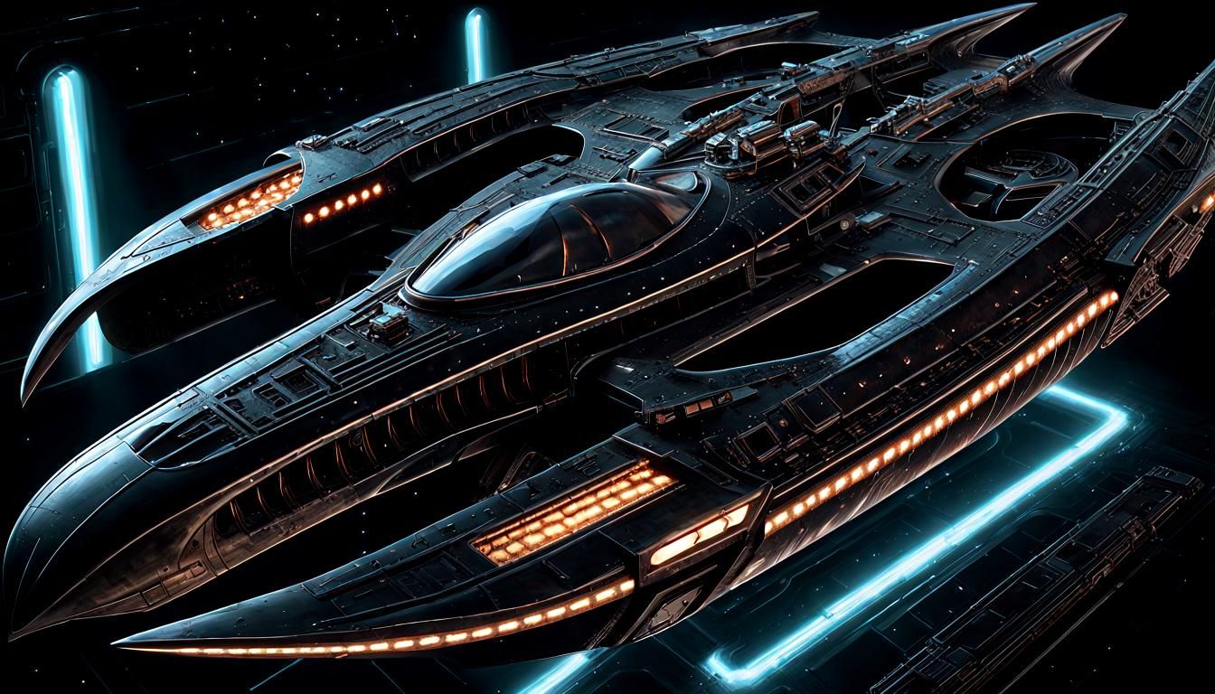 Futuristic Lunarpunk Starfighter in Deep Space