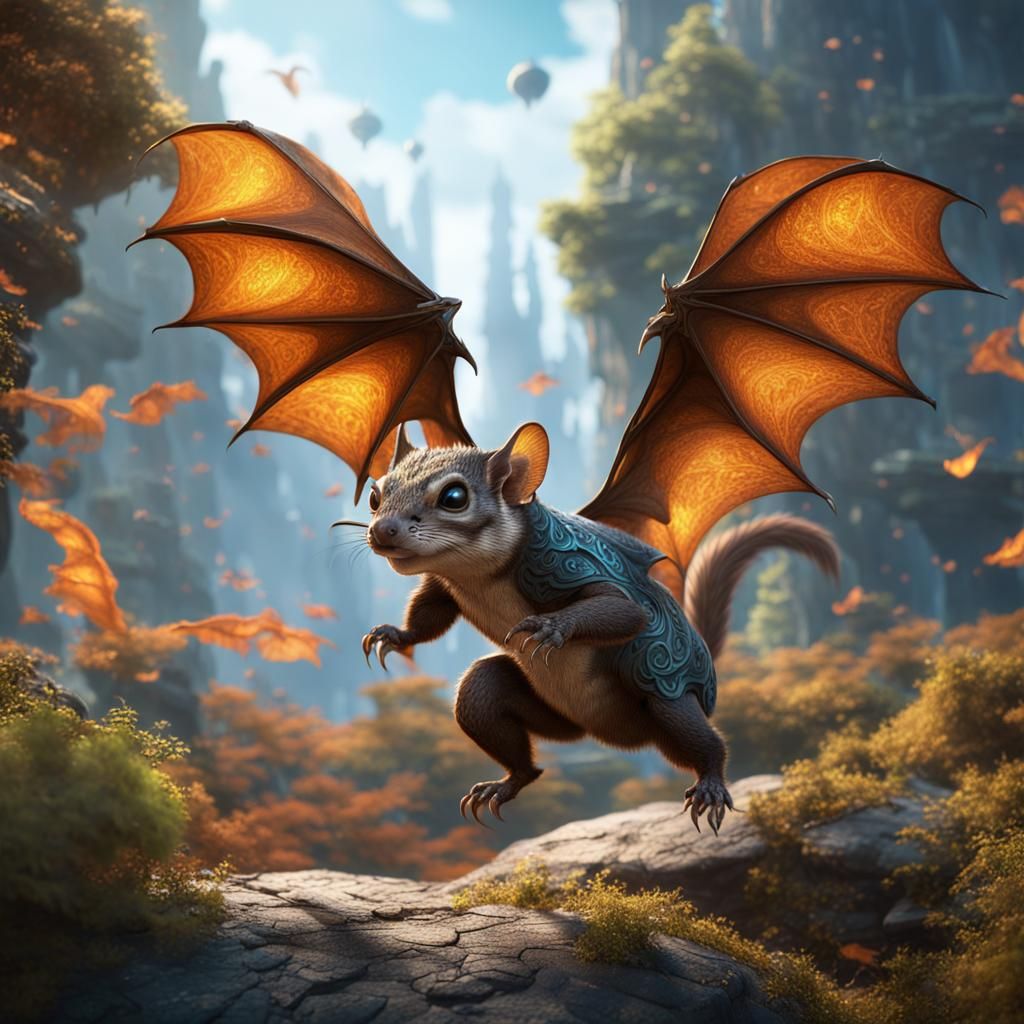 Fantastical Flying Squirrel Dragon Concept Art