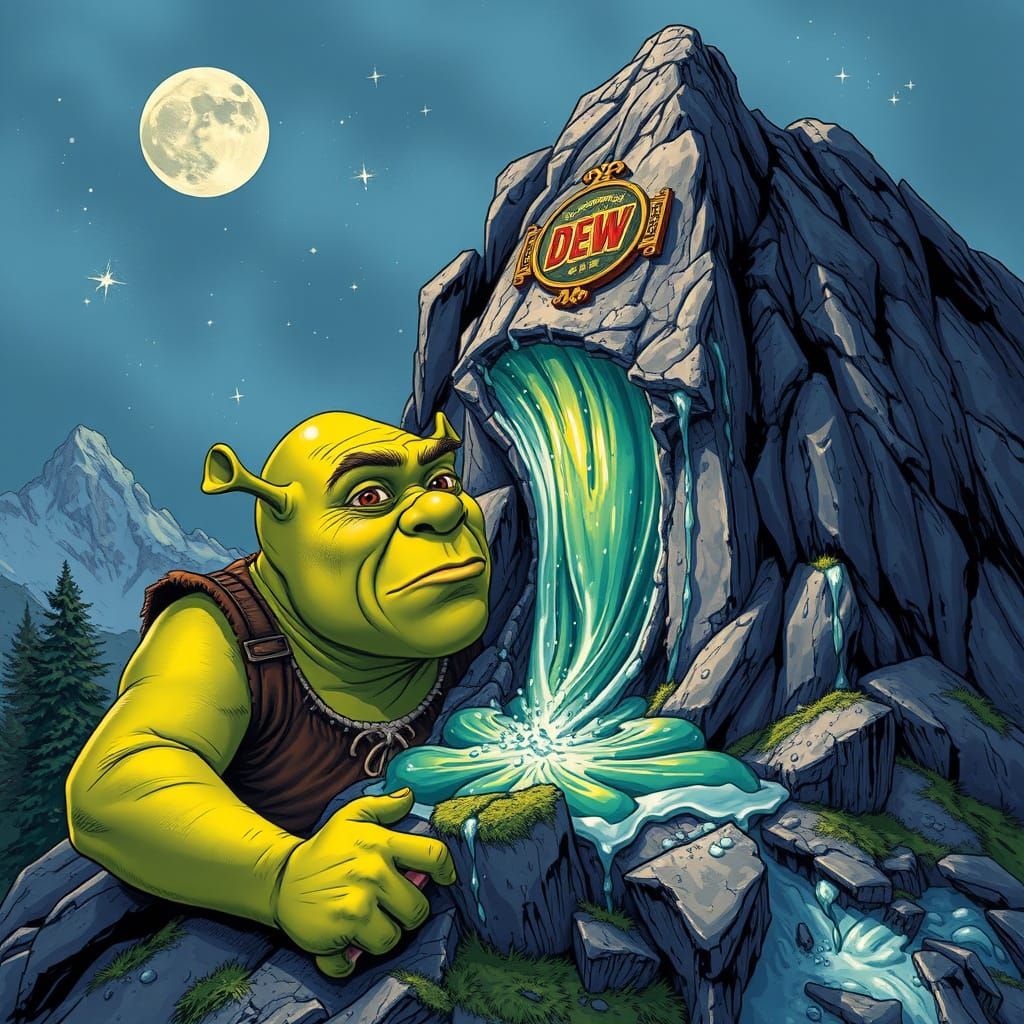 Shrek Melts Into Mountain Dew: Comic Book Art