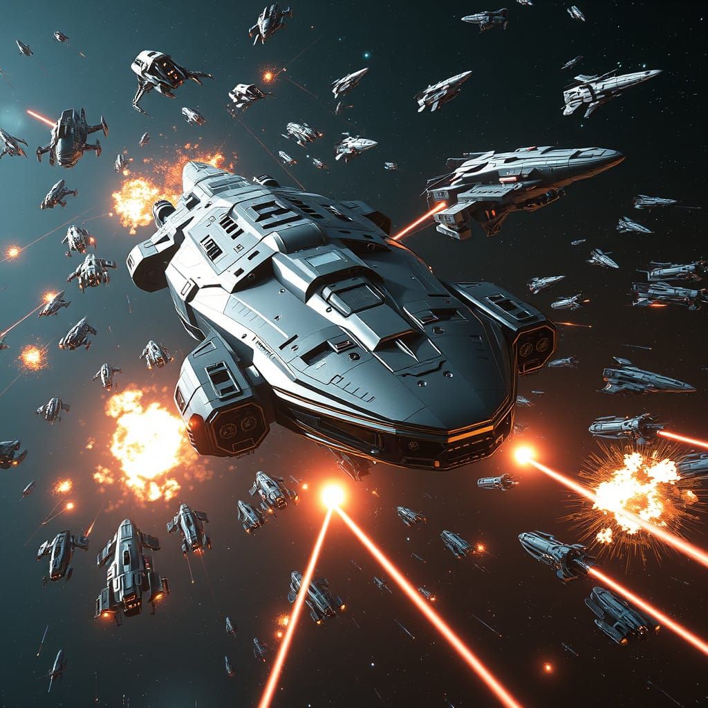 Futuristic Spaceships in Epic Space Battle