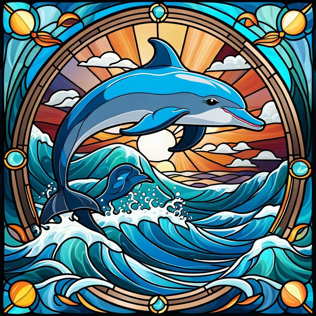 Dolphin Leaping in Stained Glass Style