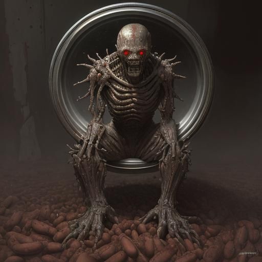 Horror Bean Can Monster in Doré Style