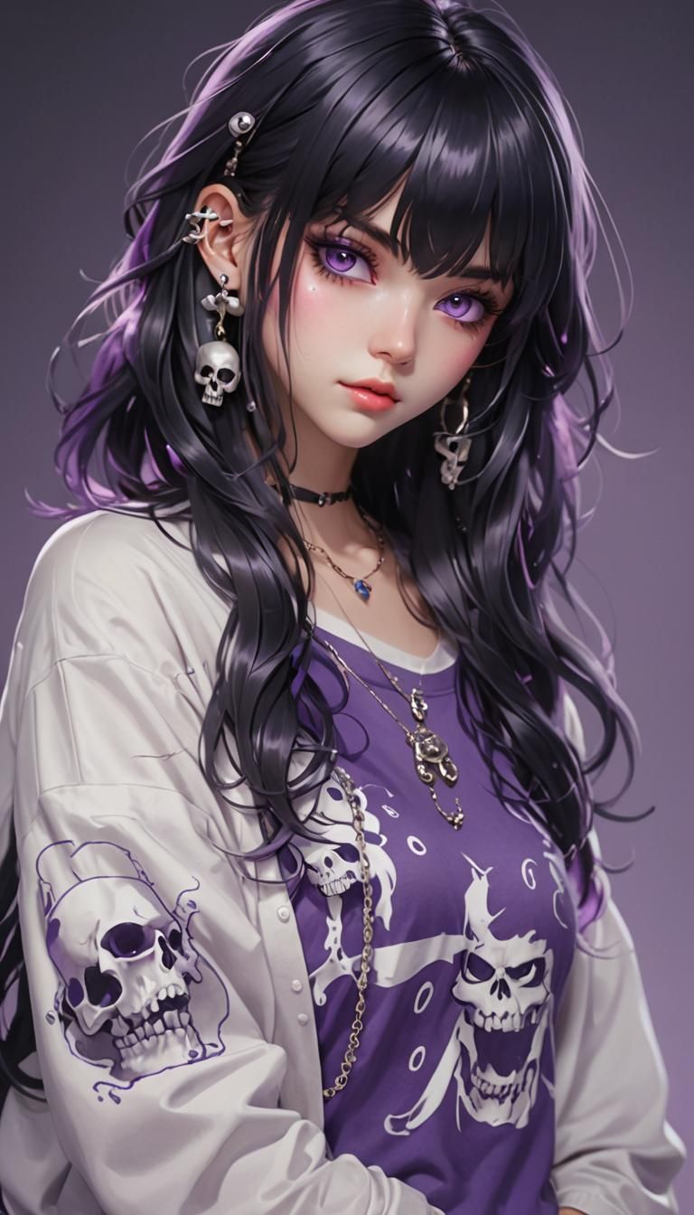 Anime Girl with Skull Shirt in 3D Digital Art