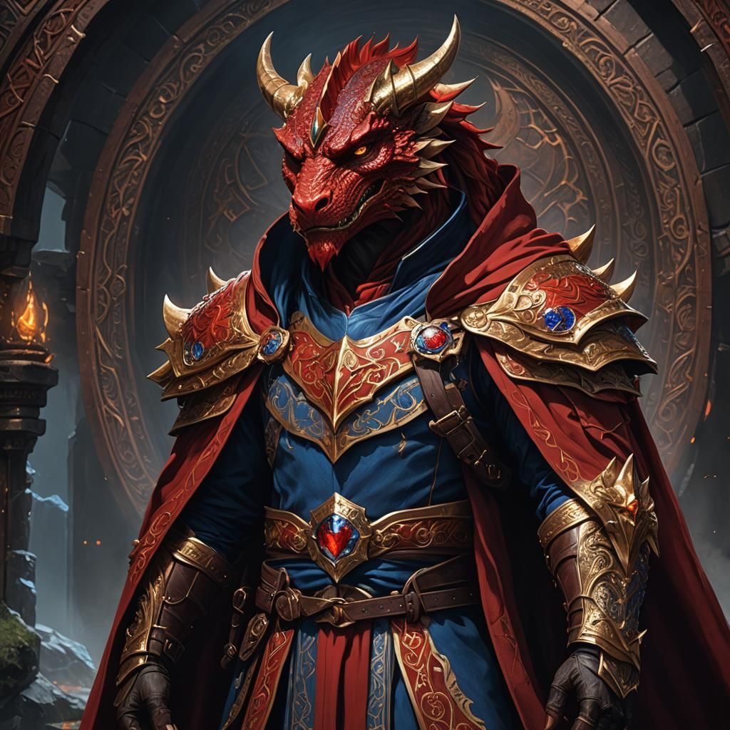 Dragonborn with Gold Cloak and Sapphire Ring