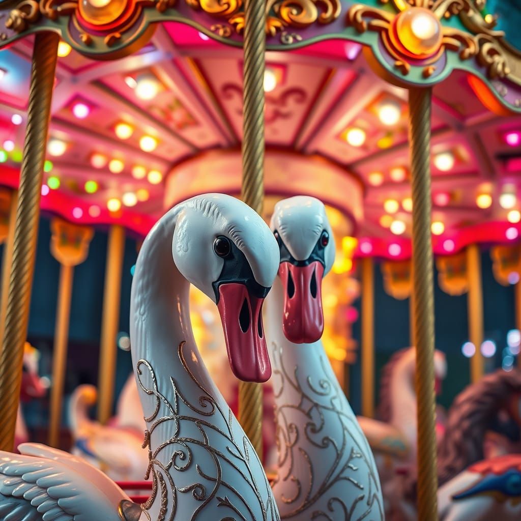 Majestic Carousel with White Swans and Golden Ornaments