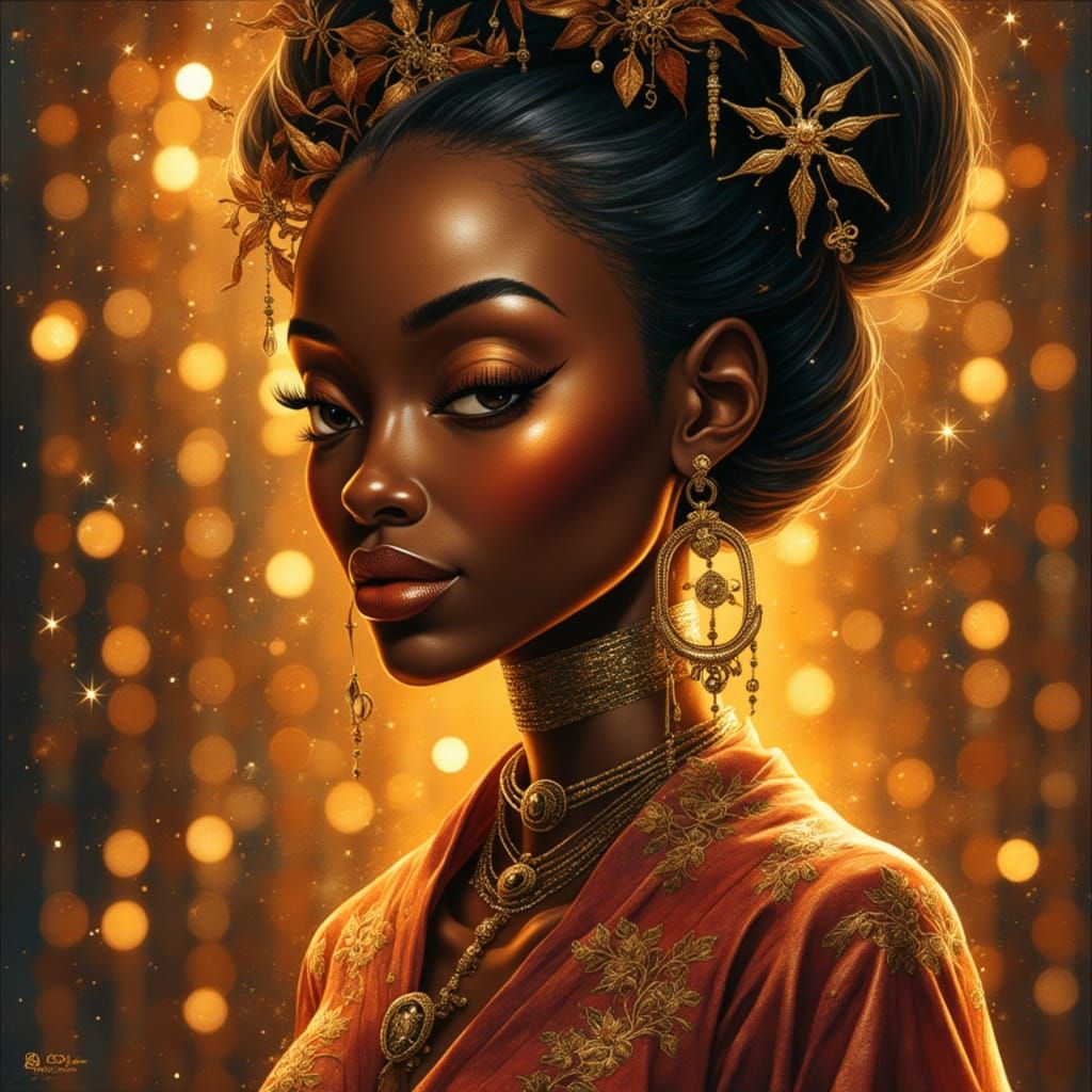 Black Goddess Portrait in Airbrush Oil Painting Style