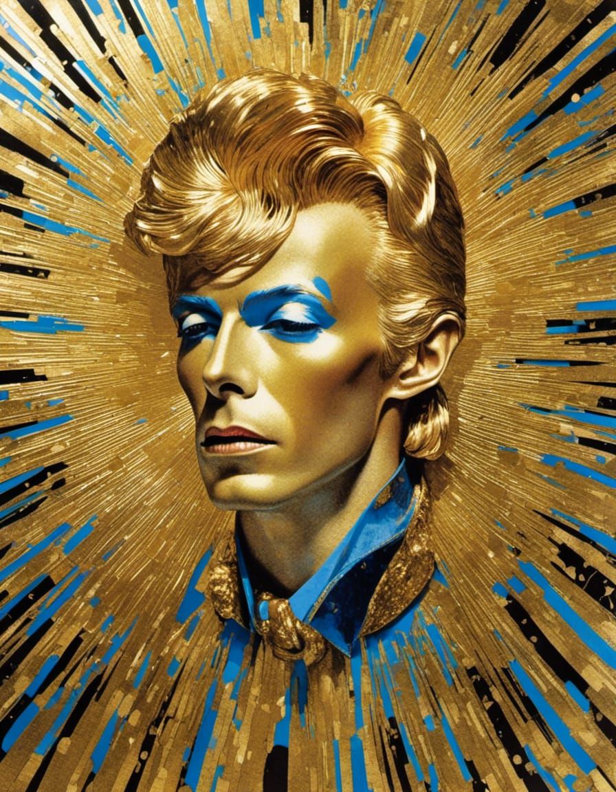 Golden Shimmering David Bowie in Collage Style