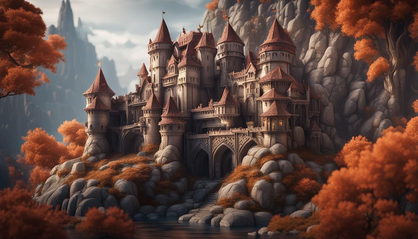 Miniature Alabaster Castle: Detailed Fantasy Art