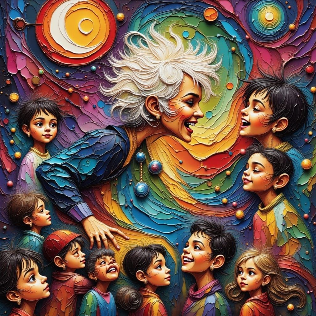 Elderly Punk Street Artist Painting Mural with Children